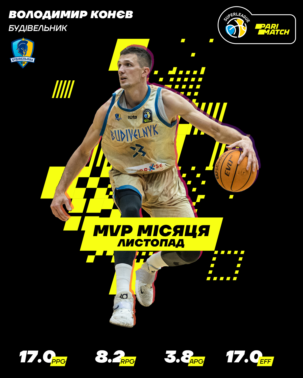 Володимир Конєв — MVP листопада в Суперлізі Parimatch 3